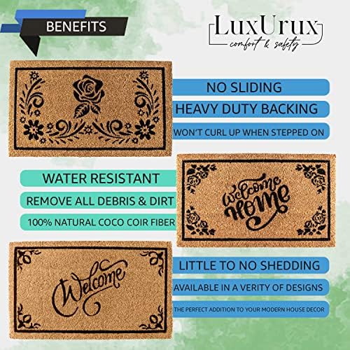 LuxURUX Welcome Tapetes Coco de coco ao ar livre, com apoio de PVC para serviços pesados ​​- Natural - Cor/dimensionamento perfeito