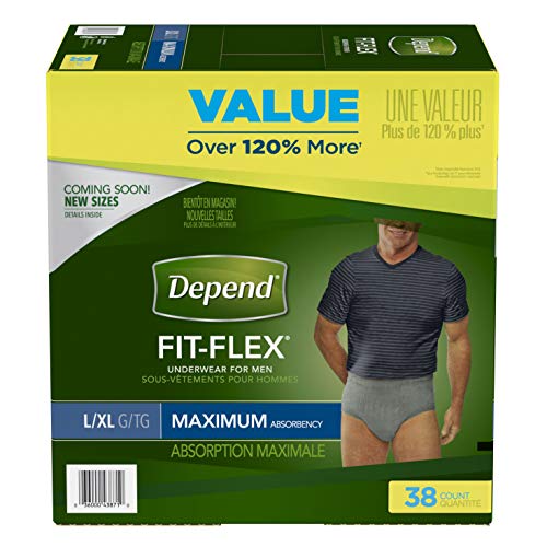 Depende de roupas íntimas de incontinência Fit-Flex para homens, absorção máxima, descartável, pequeno/médio, cinza, 38
