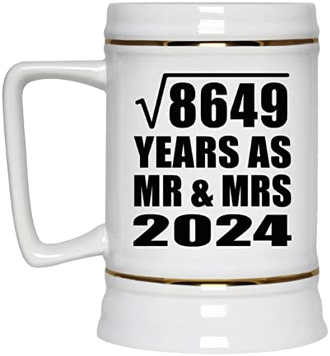 Projeto Raiz quadrada de 93º aniversário de 93 anos de 8649 anos como Sr. e Sra. 2024, caneca de 22 onças de caneca de cerâmica