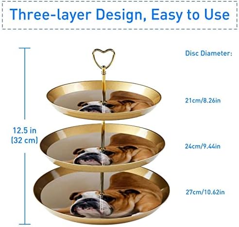 Conjunto de exibição de mesa de sobremesa, suporte de cupcakes de ouro, estandes de sobremesa, bandeja de porção de 3 camadas, suporte de camada de copo, suporte de bolo de casamento para mesa de sobremesa, adorável bulldog animal animal de estimação