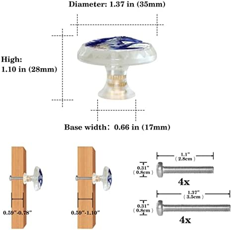Guerotkr 4 PCs, maçanetas de gabinete transparentes, botões de armário, botões de cômodos, alças para armários e gavetas, doodle azul desenhado com o padrão de cavalo de arte