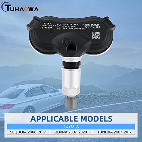 Sensor de pressão dos pneus de Tuhaowa 42607-0C070 pré-programado para 12-17 Toyota Tundra 14-20 Sequoia 1 pacote 315MHz Sistema de monitoramento de pressão dos pneus Replacemet 426070C070 42607-08010-1Pack