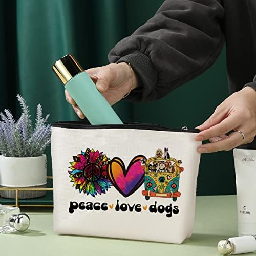 Cão hippie Make Up Bag Bag Cosmético Bolsa de viagem Hippie Gifts Gifts Dog Mom Presente para mulheres Retro Paz, Amor cães