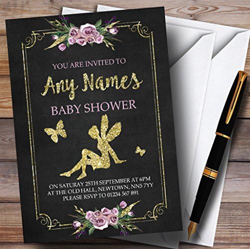 Chalk & Gold Floral Fairy Invitations convites para chá de bebê