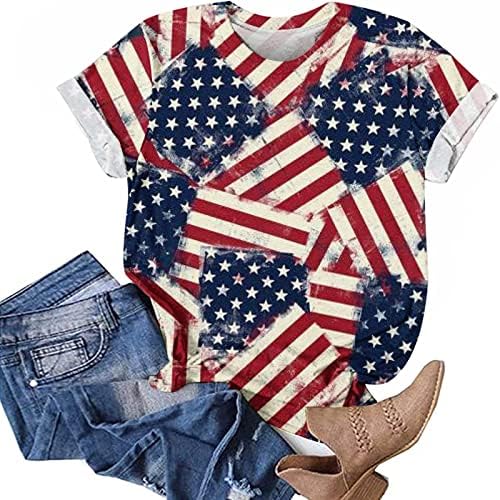 T-shirts do Dia da Independência das Mulheres, verão 4 de julho de manga curta tops casuais camisa de pescoço da tripulação americana camisetas