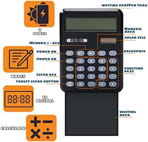 Calculadora básica portátil de ludato com tábuas de escrita, 12 dígitos de bolso solar de bolso e calculadora de energia dupla para o escritório, preto