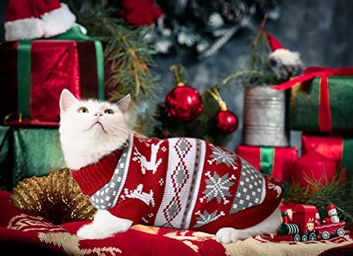 Cooshou 3pcs Caminho de cão de Natal Traje de gato de gato de gato roupas de malha de gato marinho azul branco e suéteres vermelhos