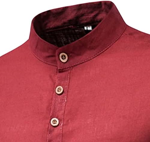 Camisa de linho de linho de gola de gola de gola de gola longa de mangas compridas masculina Moda de cor pura de cor de cor