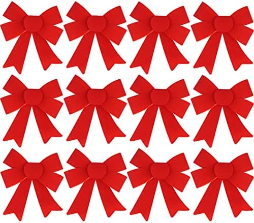 Conjunto de 12 arcos de veludo de férias vermelhas de pato preto - mede 5,5 x 7 - Ótimo para decorar caixas, árvores de Natal, meias e muito mais!