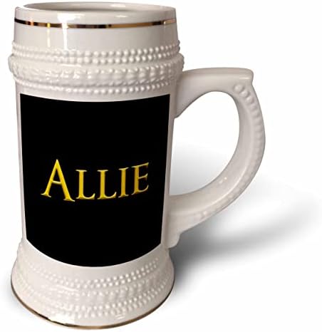 3drose Allie Nome da mulher comum na América. Amarelo em Black Charm - 22 onças de caneca