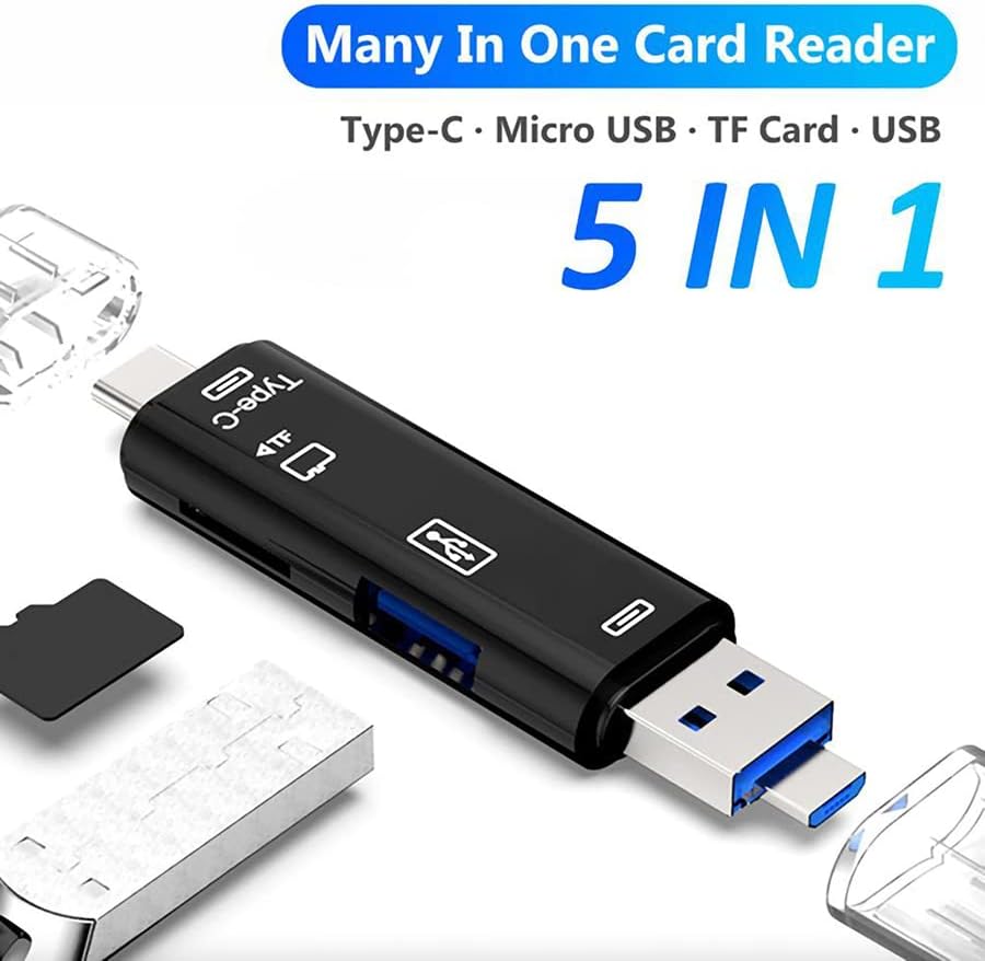 Volt+ 5 em 1 Cartão multifuncional Leitor compatível com Xiaomi Mi 11 Lite possui tipo USB tipo C/ MicroSB/ TF/ USB 2.0/ SD Reader