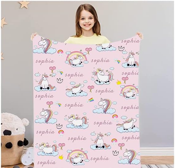 Nome personalizado cobertor para meninas unicorn sherpa design cobertor com nome para crianças cobertor de swadding personalizado para crianças super mole