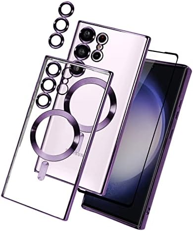 BITOBE Compatível com Samsung Galaxy S23 Caixa magnética de Ultra Plating com lente de câmera Tampa magnética TPU Soft TPU Caspo transparente de fato Slim Case de choque para Samsung Galaxy S23 Ultra-Purple