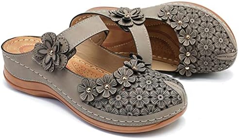 Sandálias de cunha ZSPZX com suporte de arco para mulheres de dedão fechada Slip em sandálias de conforto plataforma bohemian floral