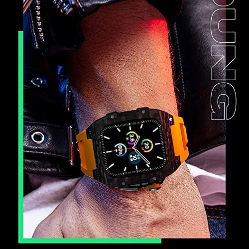 Jdime Luxury Carbon Fiber Case Strap Set para Apple Watch 8 7 45mm 6 5 4 SE 44mm Kit de modificação DIY para iwatch 44mm