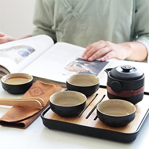 Textura houkai cerâmica preta 1 panela e 2 xícaras de chá conjuntos de chá chineses viagens portáteis de café e chá kungfu