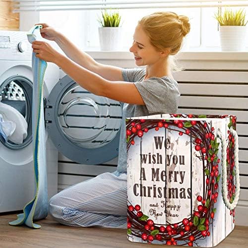 Inomer Christmas Wreath 300D Oxford PVC Roupas à prova d'água cesto de lavanderia grande para cobertores Toys de roupas no