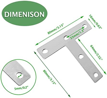 UNHOY 10 PCS T PLACAS DE EMENDA PLATA DE EMPRENHA PLACAS DE 80mm x 80mm T BRACES DE CANTAR