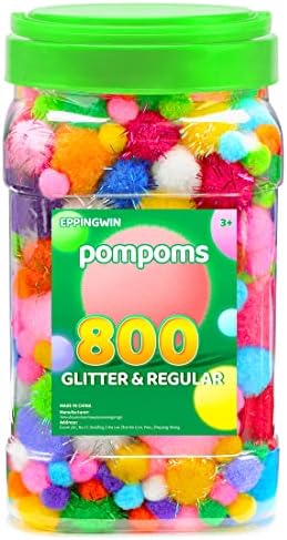 Eppingwin 800pcs Pom Pom Poms, pomps regulares e brilhantes, tamanho variado e pom pom pom, pom pom bolas para artes, artesanato