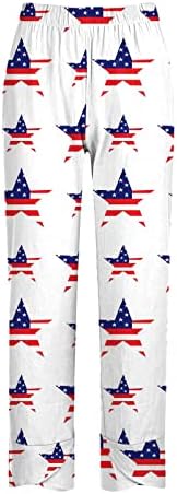 Wocachi Harem Sortpante para mulheres, calça de linho feminino American Flag Impresso Certo Coloque as calças de praia