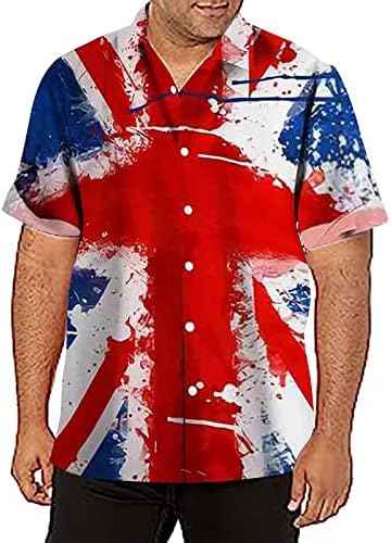 BMISEGM Summer Mens Beach Camisetas masculinas Casual Casual Independence Day Prind Camisa de manga curta Turn Down Mens Shirt