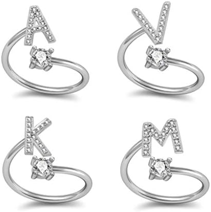 Moda 26 Letter Diamond Ring, Cnebo elegante alfabeto ajustável anel de dedo do pé aberto, anel de estação de empilhamento