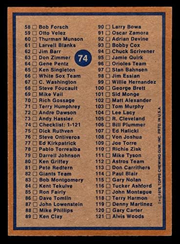 1978 Topps # 74 Lista de verificação 1 nm+