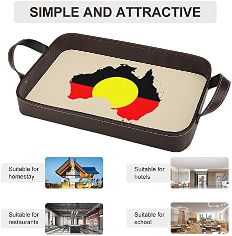 Bandeira aborígine australiana Mapa de couro Organizador de couro Servando bandeja com alças bandeja decorativa para