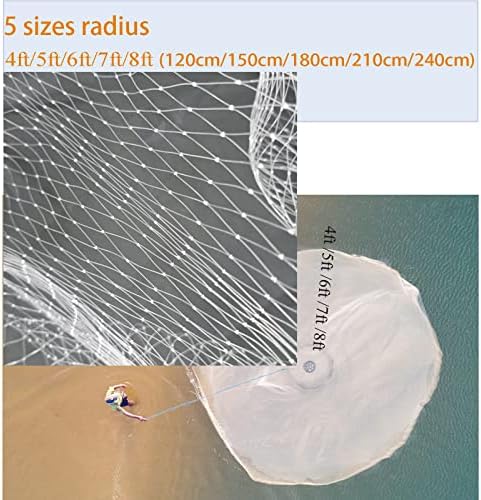 Lazywomen lançam redes para pesca, redes de pesca para água doce de água salgada 4/5/6/7/8 pés raio, isca de armadilha de peixes lançar redes para pescar com anel de alumínio, malha de 3/8 polegadas