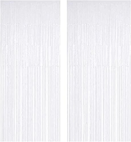 Cortina de Fringa Fringe, branca, 2pcs 3,28 pés x 8,2 pés portas de porta Frexers White Fringe cenário para casamento