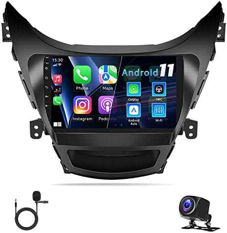 Android 11 estéreo de carros para Hyundai Elantra 2012 2013 com Apple CarPlay & Android Auto, Rádio de carro de tela de toque de 9 polegadas com GPS WiFi Bluetooth FM/RDS Rádio SWC Dual USB/Aux-In+Câmera de Backup e Mic.