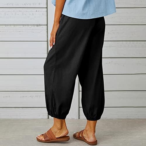 Usuming mulheres calças casuais casuais calças de tamanho alto calça de cintura alta calças de verão de verão com bolso
