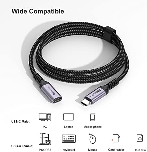 DteedCK USB C Extensão Cabo de 3 pés 10 pacote, tipo C Extensor Cord macho para fêmea USB3.1 Gen2 100W Carregamento rápido 10 Gbps Compatibilidade com laptop, tablet e celular - cinza