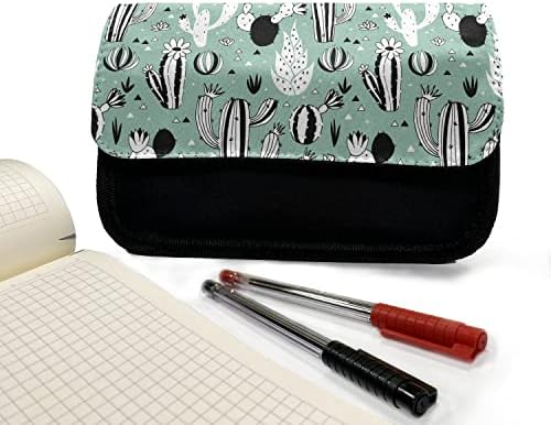 Caixa de lápis de cacto lunarable, plantas e triângulos exóticos, bolsa de lápis de caneta com zíper duplo, 8,5 x 5,5, Seafoam