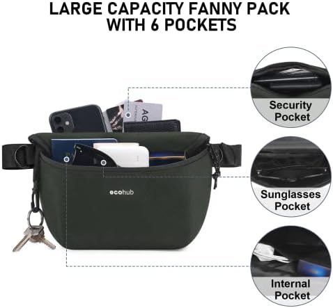 EcoHub RFID Fanny Pack for Men Women Anti-roubo Bolsa de cinto impermeável Bolsa de cintura Crossbody com alça ajustável para caminhada