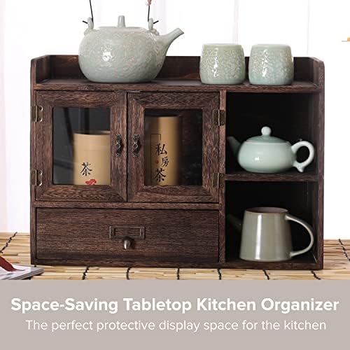 Caixa de madeira Organizador da gaveta de cozinha para estação de café ou balcão de cozinha - mesa de console Caddy W Armário