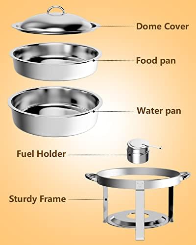 Halamina 2 Pacote o buffet de trajagem redonda Conjunto de buffet de 5 litros de aço inoxidável para catering, chafers