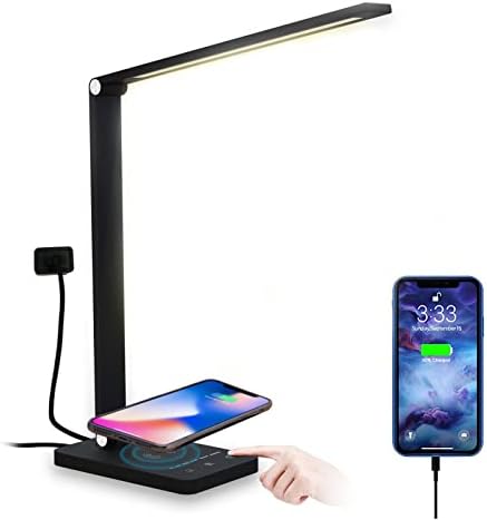 LED de lâmpada de mesa Dimmível, lâmpada de mesa com carregador sem fio, porta de carregamento USB, lâmpada de mesa de controle