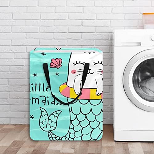 CAT Mermaid Print Print Collapsible Laundry Horse, 60l de lavanderia à prova d'água de lavagem de roupas de roupas de roupas de roupas