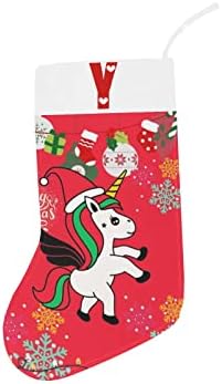 Monogram Santa Unicorn Christmas Stocking com letra Y e coração 18 polegadas grandes vermelhas e brancas