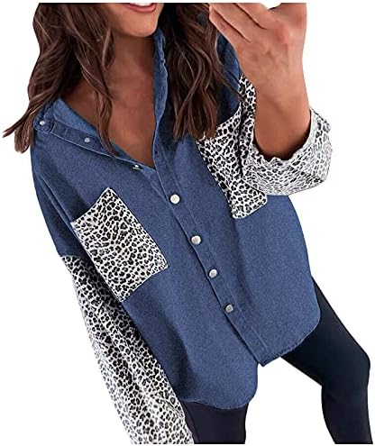 Blusa de inverno Mulheres de manga comprida tendências da faculdade Cheetah com bolsos sobretudo se encaixa em jean lapel confortável