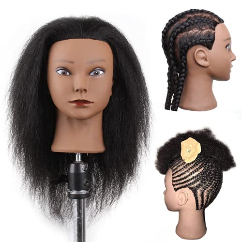 UNIONBEAUTY MANNECIN CABEÇA COM Human Hairdresser Practice Head Manikin Cosmetology 16 polegadas Yaki Hair Doll