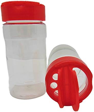 Grande jarra de garrafa de contêiner de especiarias de plástico transparente de 8 oz com tampa vermelha de tampa de 7 - tampa de aba