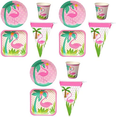 Sosoport 12pcs Flamingo Dinnerware Conjunto de artigos de papel coco material de mesa de tabela de festas unissex