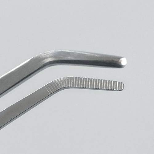 Tweezers de precisão não magnética de aço inoxidável com pontas curvas de ponto muito fino, 200mm （pacote de 5）