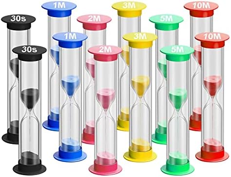 Timer de areia, 12 PCs Timers de relógio de areia de areia Conjunto de ampulheta colorida inclui 30seg/1min/2min/3min/5min/10min