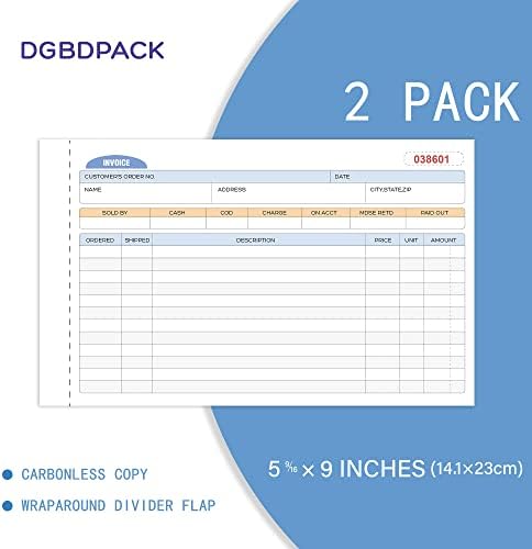 DGBDPACK Livro de fatura 2, 2 partes de faturas sem carbono, branco/canário, 9 x 5-9/16 polegadas, 50 unidades por livro