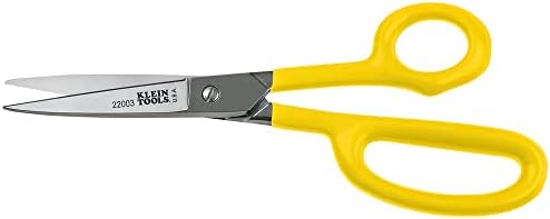 Klein Tools 22003 tesoura, utilidade de alta alavancagem corta qualquer coisa, de borracha a metal, com alça estendida, lâmina serrilhada, 8 polegadas