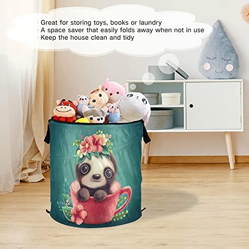 Ilustração Cute Sloth Pop Up Laundry Horse com tampa de cesta de armazenamento dobrável Bolsa de roupa dobrável para camping