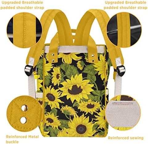 Felizmente, girassóis personalizados mochila de fraldas de flores vintage com mochilas de mamãe personalizadas para textos para menina menina menino pai pai pais presentes